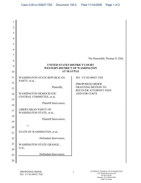 Proposed Order Granting Motion to Recover Fees and for Costs