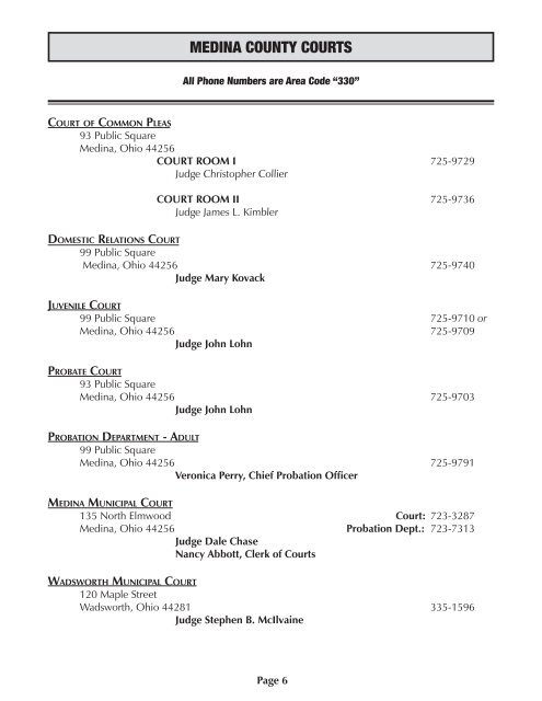 Directory of Public Officials - Medina County, Ohio