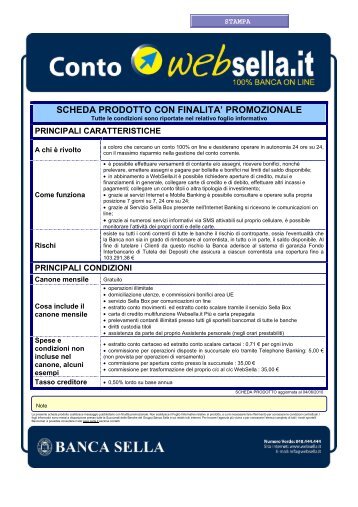 Prospetto informativo Banca Sella Websella.it (PDF) - Sos Tariffe