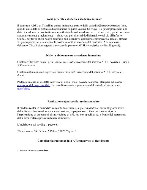Modulo per disdetta Tiscali - Sos Tariffe