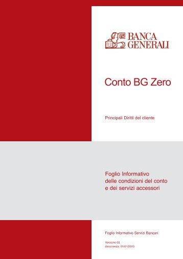 Prospetto informativo Banca Generali Conto BG Zero - Sos Tariffe