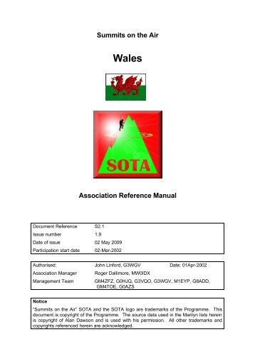 Summits on the Air Wales Association Reference Manual - SOTA!