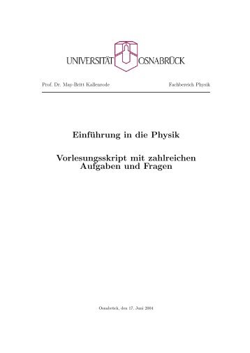 EinfÃ¼hrung in die Physik Vorlesungsskript mit zahlreichen Aufgaben ...