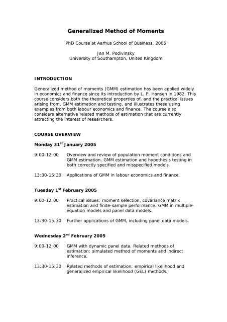 Generalized Method of Moments - University of Southampton