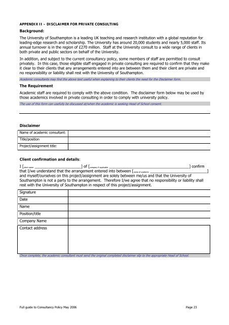 Full guide to Consultancy Policy May 2006 Page 1 - University of ...