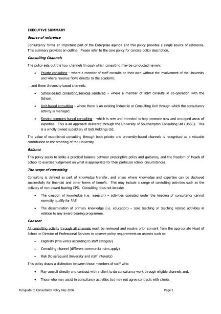 Full guide to Consultancy Policy May 2006 Page 1 - University of ...