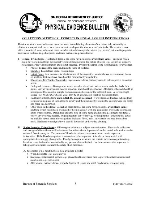 Collection of physical evidence in sexual assault - Crime Scene ...