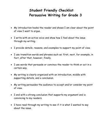 Student Friendly Checklist- Persuasive Writing 3-5