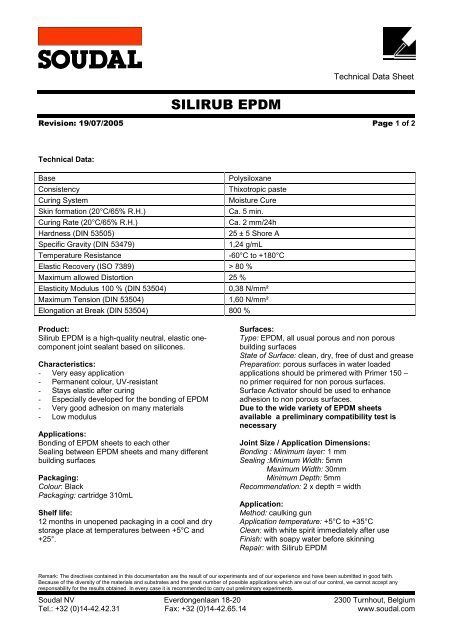 Soudal Silirub 2 Colour Chart