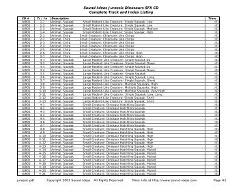 Sound Ideas Jurassic Dinosaurs SFX CD Complete Track and Index ...