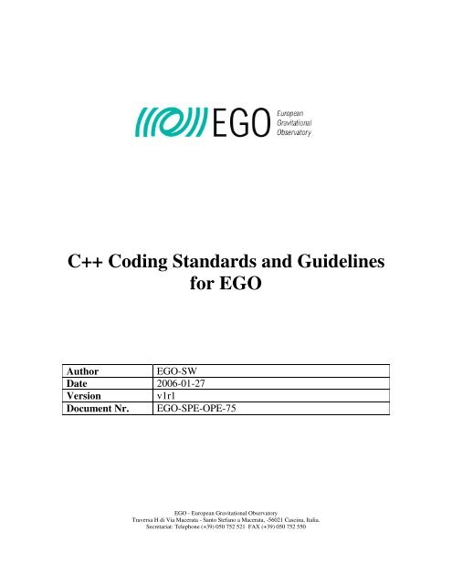 C++ Coding Standards and Guidelines for EGO - Source Code ...