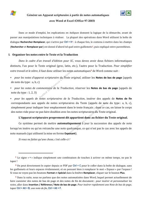 Réaliser un apparat scripturaire avec des notes automatiques dans ...