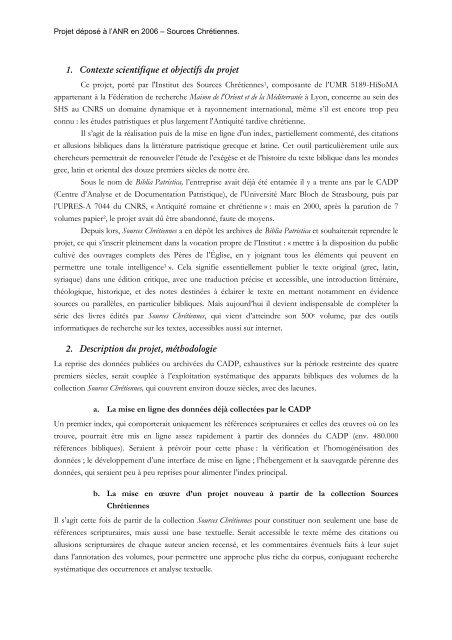 1. Contexte scientifique et objectifs du projet 2. Description du projet ...