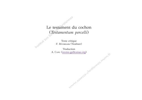 Testamentum porcelli.indd - Sources Chrétiennes