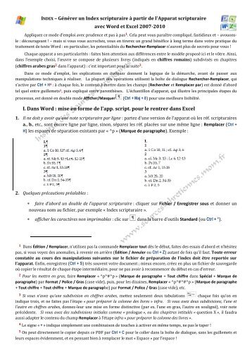 Réaliser un index scripturaire à partir de l'apparat avec Word & Excel