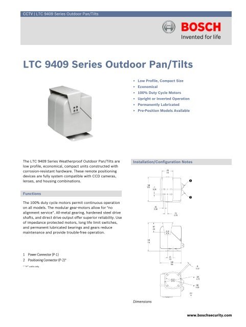 Bosch LTC 9409/10 CCTV pan tilts product datasheet