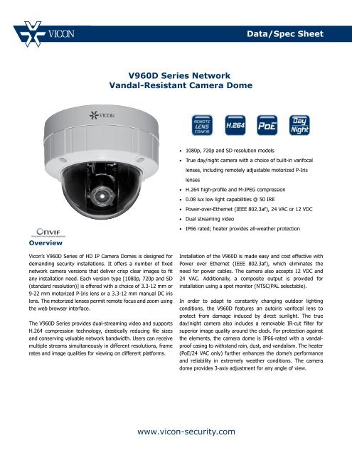 www.vicon-security.com Data/Spec Sheet V960D Series Network ...