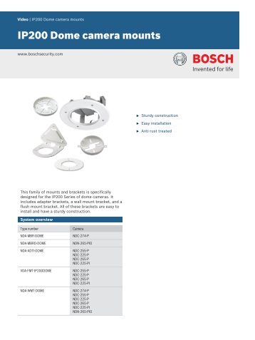 IP200 Dome camera mounts - Bosch Security Systems