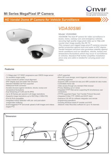 Visionhitech VDA50SMi IP Dome cameras product datasheet