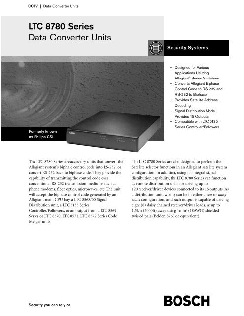 Bosch LTC 8780 Telemetry receivers product datasheet