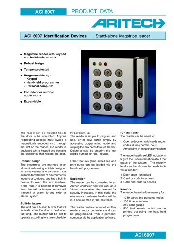 Aritech ACI-6007/ACC-1 Access control readers product datasheet