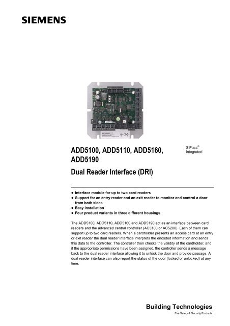 Siemens ADD5110 Access control systems & kits product datasheet