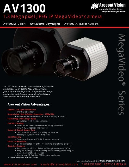 Arecont Vision AV1300DN IP cameras product datasheet