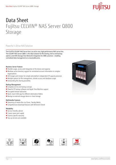 Data Sheet Fujitsu CELVIN® NAS Server Q800 Storage - Icecat.biz