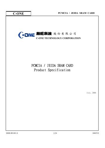 C-ONE PCMCIA / JEIDA SRAM CARD Product Specification - Jactron