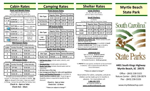 Myrtle Beach State Park Cabin Rates Shelter Rates ... - SC State Parks