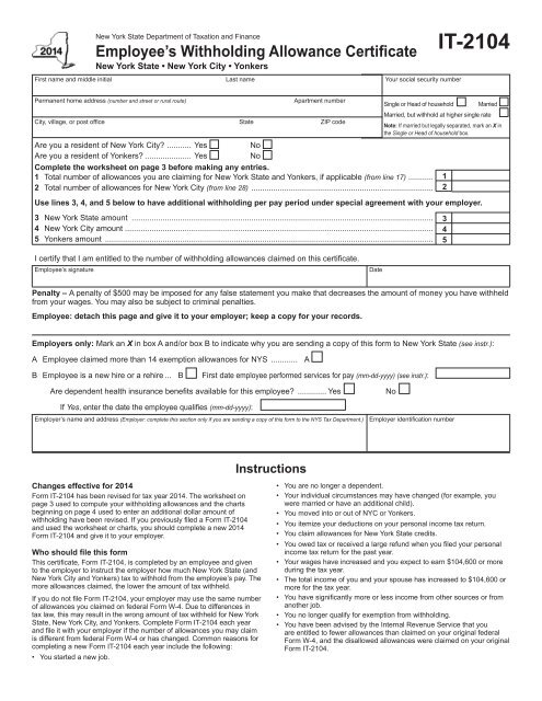 Nys Tax Withholding Form Printable Forms Free Online