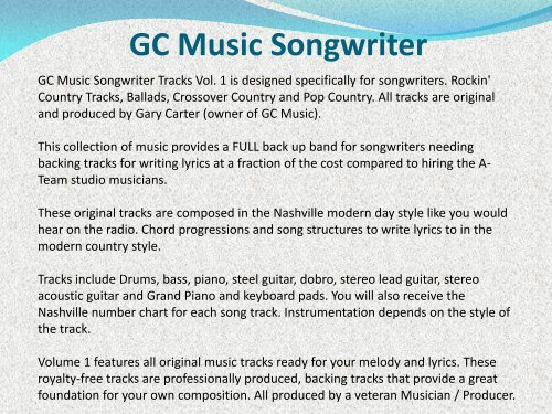 GC Music Songwriter Tracks