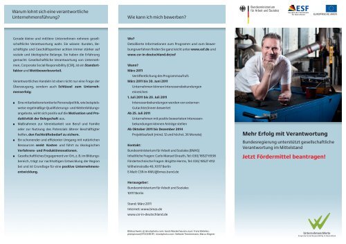 Informationsblatt zum Esf-Förderprogramm - CSR in Deutschland