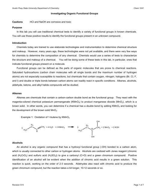 Investigating Organic Functional Groups Cautions HCl and NaOH ...