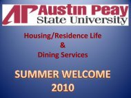 Housing/Residence Life Dining Services - Austin Peay State University