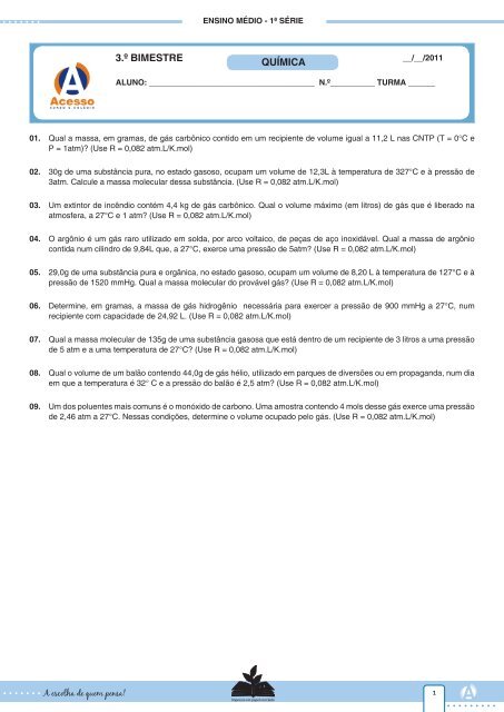 3 º Bimestre Quimica Curso E Colegio Acesso 3 º Bimestre Quimica Curso E Colegio Acesso