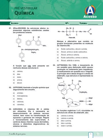 Lista de exercícios- funções orgânicas - Curso e Colégio Acesso