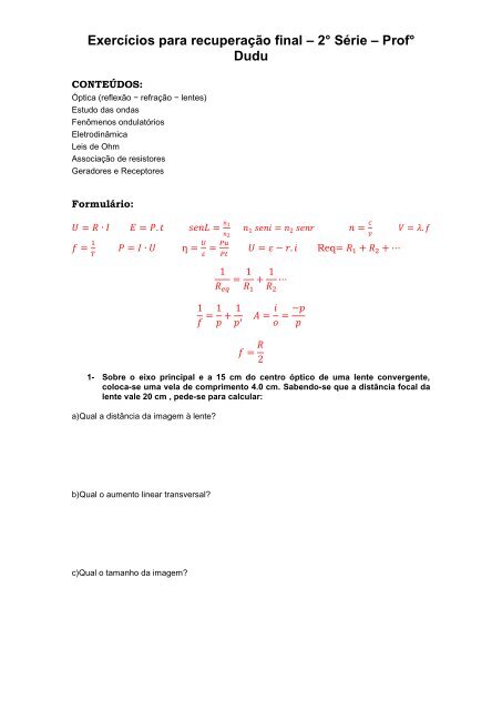 2° Série – Prof° Dudu - Curso e Colégio Acesso