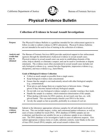 Physical Evidence Bulletin-Collection of Evidence in Sexual Assault ...