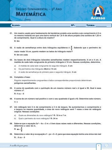 9º ano – 2º Bimestre – Gabarito – MATEMÁTICA - Curso e Colégio ...