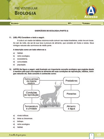Exercícios – Ecologia – Parte 2 - Curso e Colégio Acesso