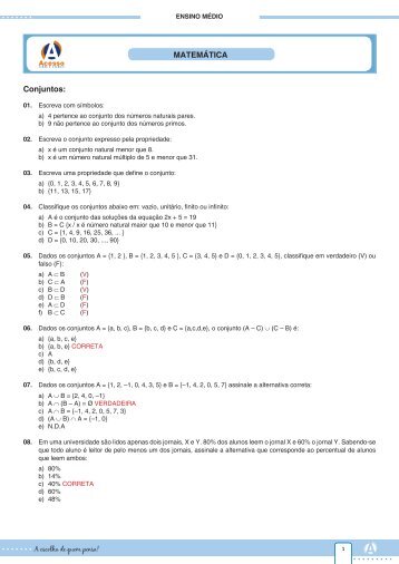 Conjuntos: MATEMÁTICA - Curso e Colégio Acesso