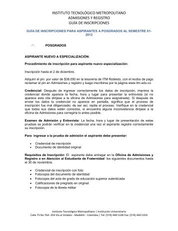 Consulte acerca de los requisitos de InscripciÃ³n - Instituto ...