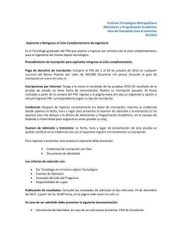 Instituto TecnolÃ³gico Metropolitano Admisiones y ProgramaciÃ³n ...