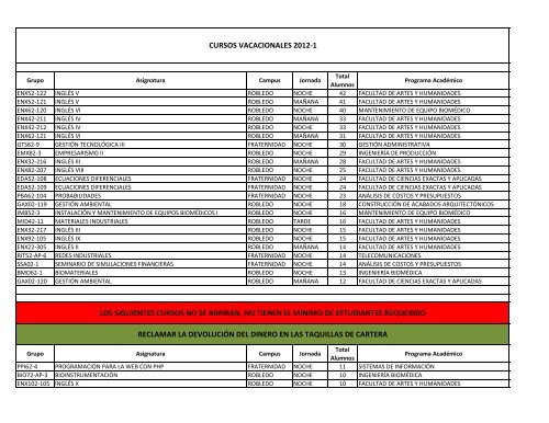 Cursos vacacionales que se abrirÃ¡n