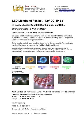 LED Lichtband flexibel, 12V DC, IP-68