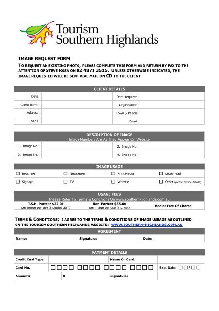 IMAGE REQUEST FORM - Southern Highlands