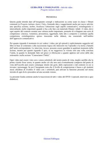 GUIDA PER L'INSEGNANTE - AttivitÃ  video Progetto ... - Edilingua