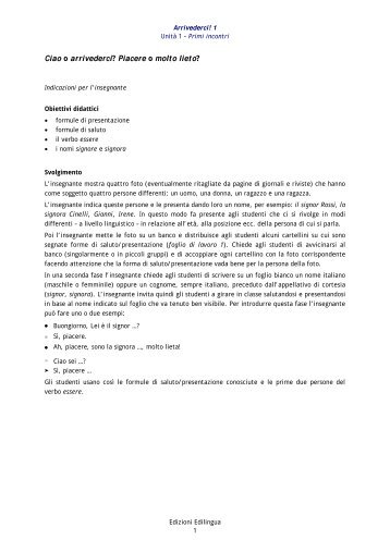 Ciao o arrivederci? Piacere o molto lieto? - Edilingua
