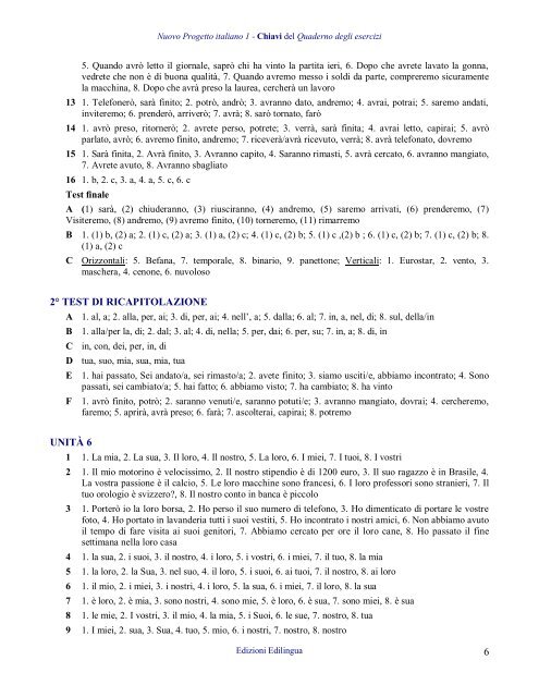 1 CHIAVI del QUADERNO DEGLI ESERCIZI UNITÃ ... - Edilingua